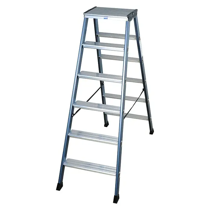 Krause Monto Stufen-Doppelleiter SePro D - Arbeitshöhe: 2,85 m, Anzahl Tritte: 2 x 6 Stufen, Tiefe Stufen: 80 mm, Aluminium - Linke Seitenansicht