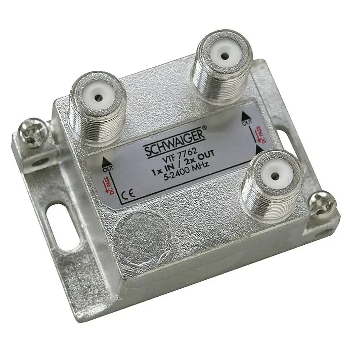 Schwaiger Verteiler - 2-fach, F-Buchse, 5 - 2.400 MHz, 4 dB - Vorderansicht