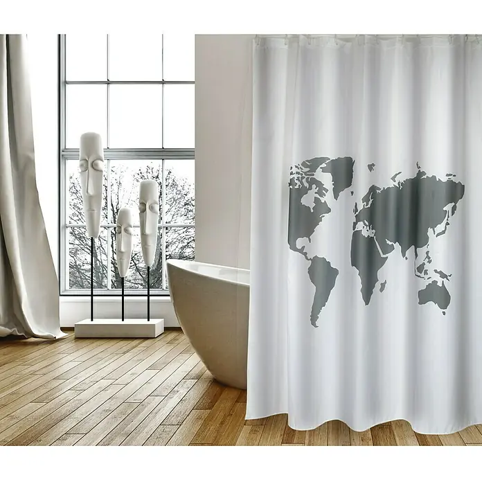 Venus Cortina de baño textil World - An x Al: 180 x 200 cm, Blanco, Gris - Foto ambiente