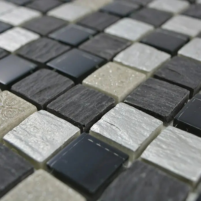 Mosaikfliese Quadrat Crystal Mix XCM HQ28 - 30 x 30 cm, Grau/Schwarz, Matt - Detailaufnahme