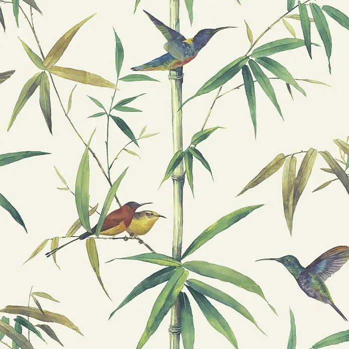 Papel pintado Colibrí - Beige/Crema/Verde, Floral, 10 x 0,53 m - Vista superior