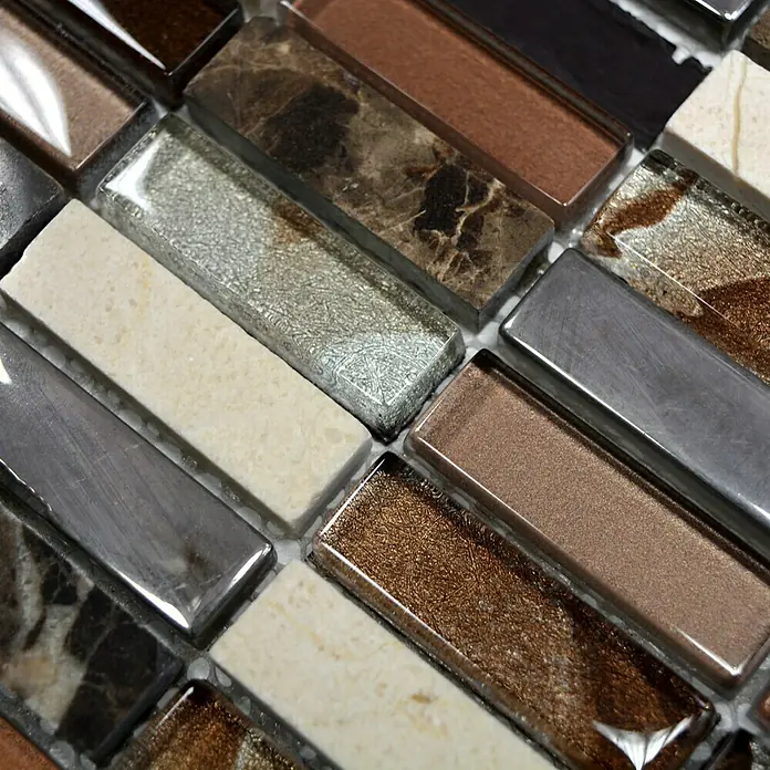 Mosaikfliese Rechteck Crystal Mix XCM SM78 - 29,8 x 30,4 cm, Braun/Beige, Glänzend - Detailaufnahme