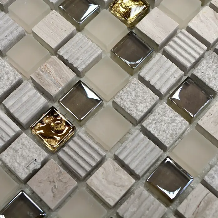 Mosaikfliese Quadrat Crystal Mix XCM HQ12 - 30,5 x 30,5 cm, Beige/Grau, Matt - Detailaufnahme