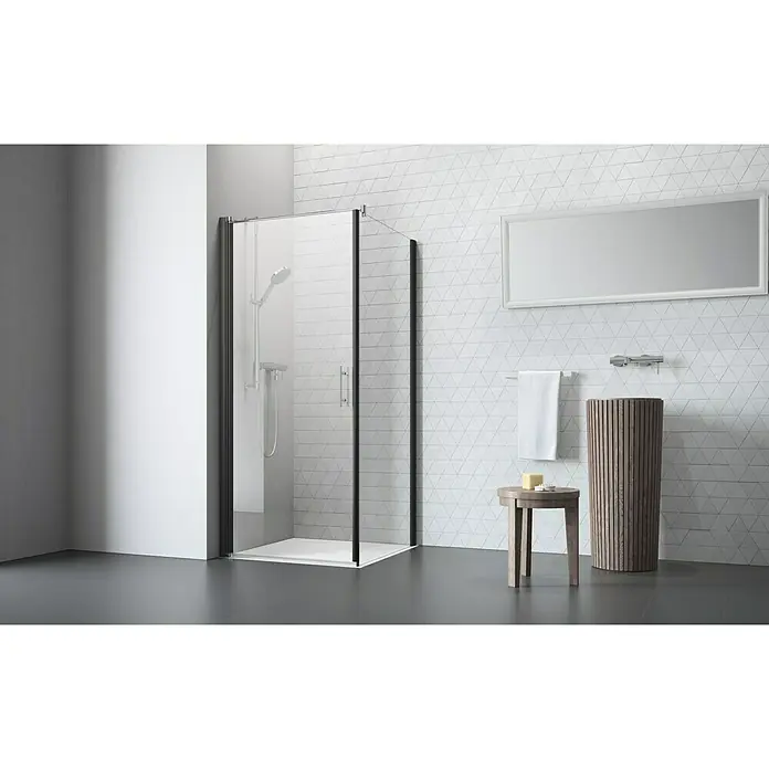 Camargue Vario Eckdusche B4+B6 - 100 x 80 x 195 cm, Stärke: 6 mm, Schwarz - Vorderansicht