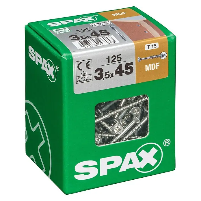 Spax MDF vijak T-STAR plus - 3,5 x 45 mm, Površina WIROX, 125 kom, Djelomični navoj - Pogled s lijeve strane