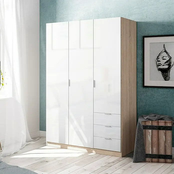 Armario para ropa Basic - L x An x Al: 52 x 121 x 180 cm, Blanco/Roble