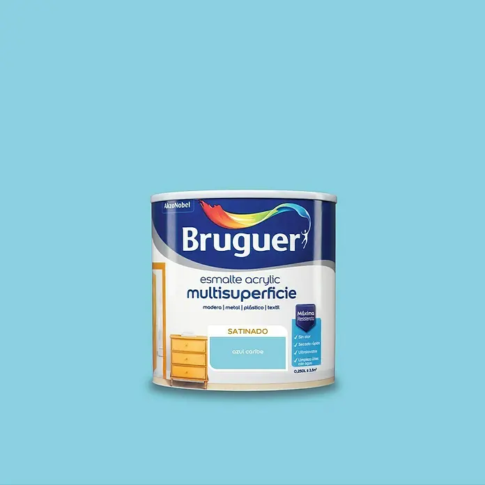 Bruguer Esmalte de color Acrylic Multisuperficie Azul Caribe - 250 ml, Satinado