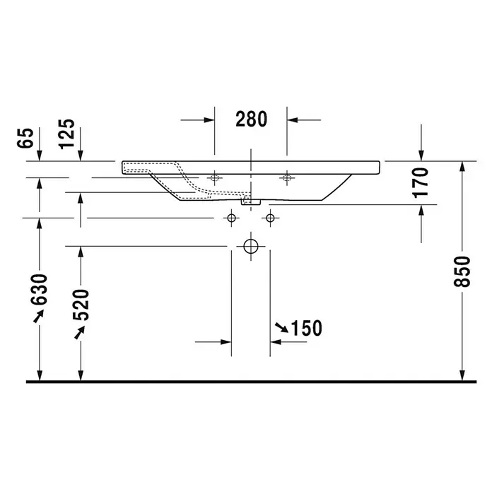 Duravit DuraStyle Waschtisch Typ 1 - 100 x 48 cm, Mit schmutzabweisender Glasur, Hahnloch: Mitte, Mit Überlauf, Weiß