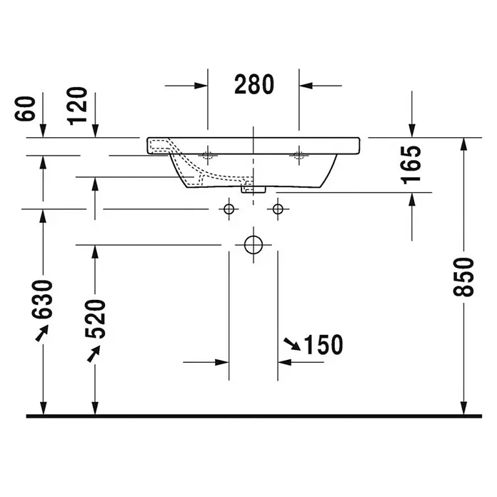 Duravit DuraStyle Waschtisch Typ 1 - 65 x 48 cm, Mit schmutzabweisender Glasur, Hahnloch: Mitte, Mit Überlauf, Weiß