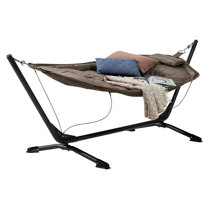 Sunfun Hängematten-Set - 330 x 130 cm, Taupe - Vorderansicht