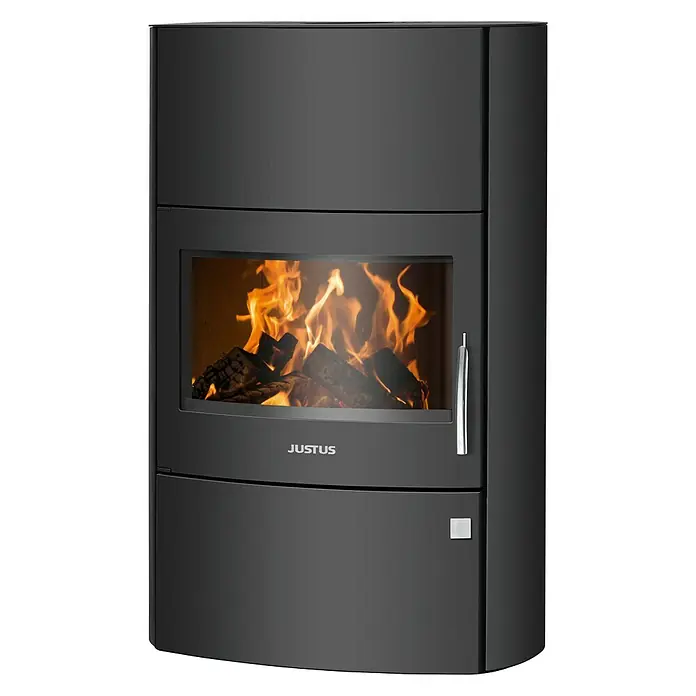 Justus Kaminofen Agero W+ - 7 kW, Raumheizvermögen: 144 m³, Verkleidung: Stahl, Schwarz
