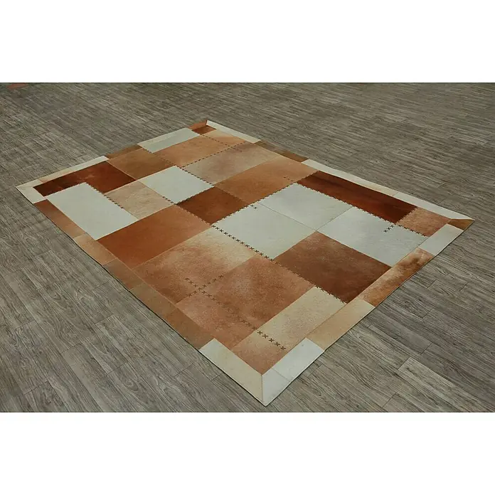 Kayoom Echtlederteppich Mystic - Braun/Multi, 230 x 160 cm, 100 % Leder mit Fell - Stimmungsaufnahme