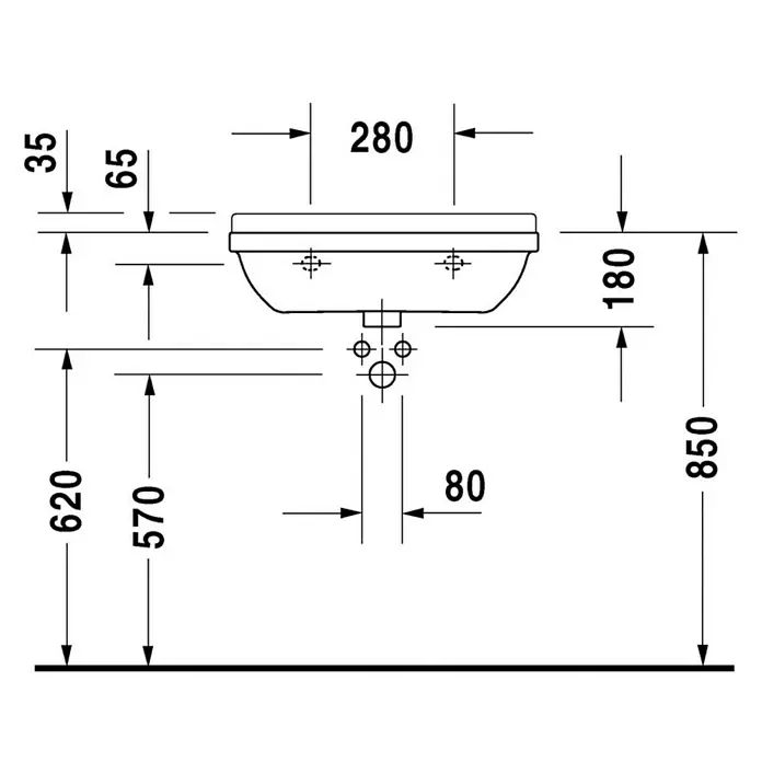 Duravit Starck 3 Waschtisch Compact - 60 x 37 cm, Ohne Spezialglasur, Hahnloch: Mitte, Mit Überlauf, Weiß