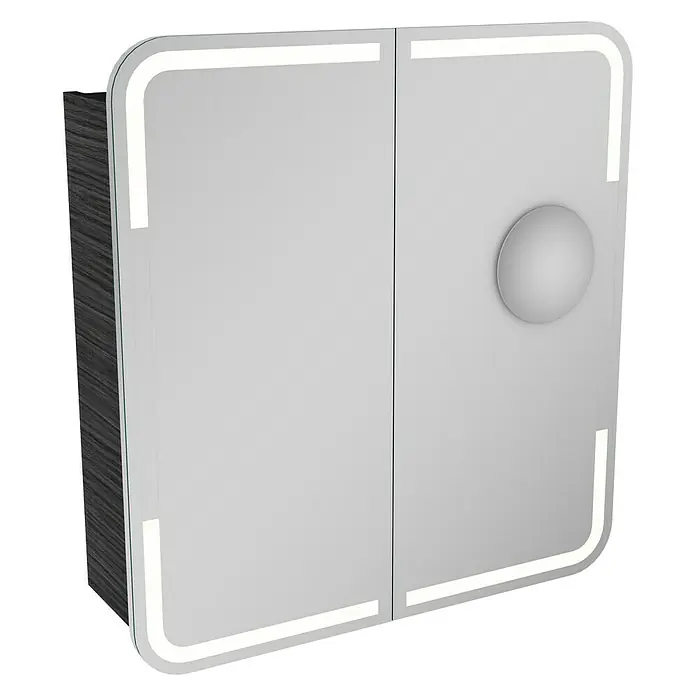 Camargue Stella LED-Spiegelschrank - B x H: 70 x 73,7 cm, Mit Beleuchtung, Mit abgerundeten Kanten, Spanplatte, Dark Oak - Linke Seitenansicht