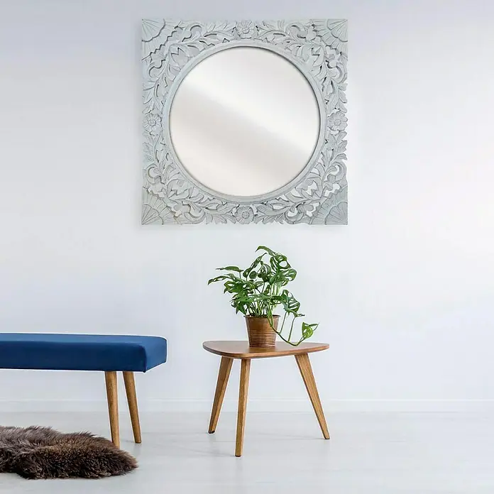 Espejo Zurbarán - 60 x 60 cm, Blanco/Plateado