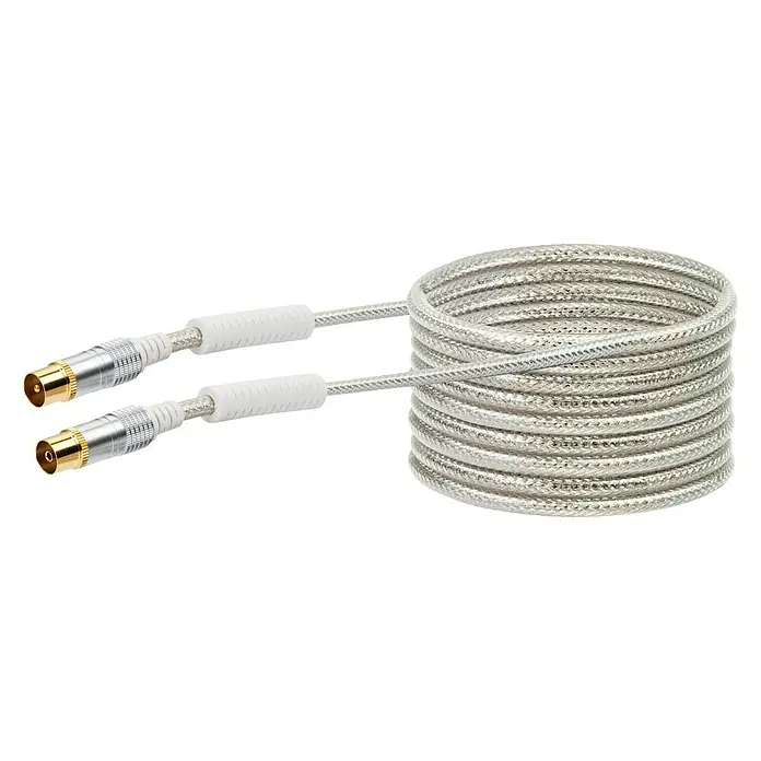 Schwaiger Priključni kabel za antenu - 5 m, Bijele boje, 110 dB, IEC utikač, IEC utičnica - Pogled sprijeda
