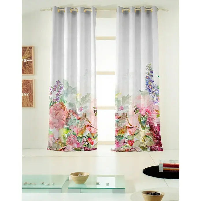 Cortina con ollaos Peony - 140 x 270 cm, 100% algodón, Multicolor