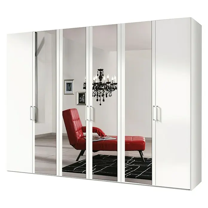 Express Möbel Drehtürschrank Brooklyn - L x B x H: 58 x 300 x 216 cm, Weiß, 4 Spiegel