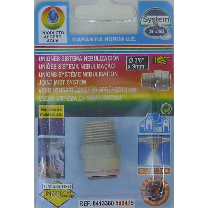 Conector para agua nebulización macho 3/8" - 1 ud., Plástico