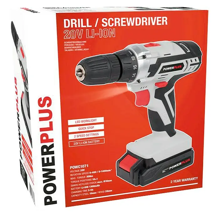 PowerPlus Atornillador de batería POWC1071 - 20 V, 1,3 Ah, 1 batería, 400 r.p.m. - 1.400 r.p.m.
