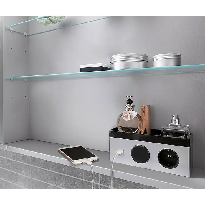 Camargue Stella LED-Spiegelschrank - B x H: 90 x 73,7 cm, Mit Beleuchtung, Mit eckigen Kanten, Spanplatte, Grafit - Stimmungsaufnahme