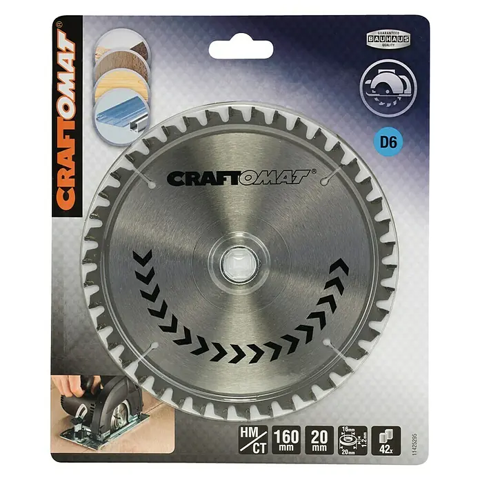 Craftomat Kreissägeblatt HM Alu - 160 mm, Bohrung: 16/20 mm, 42 Zähne