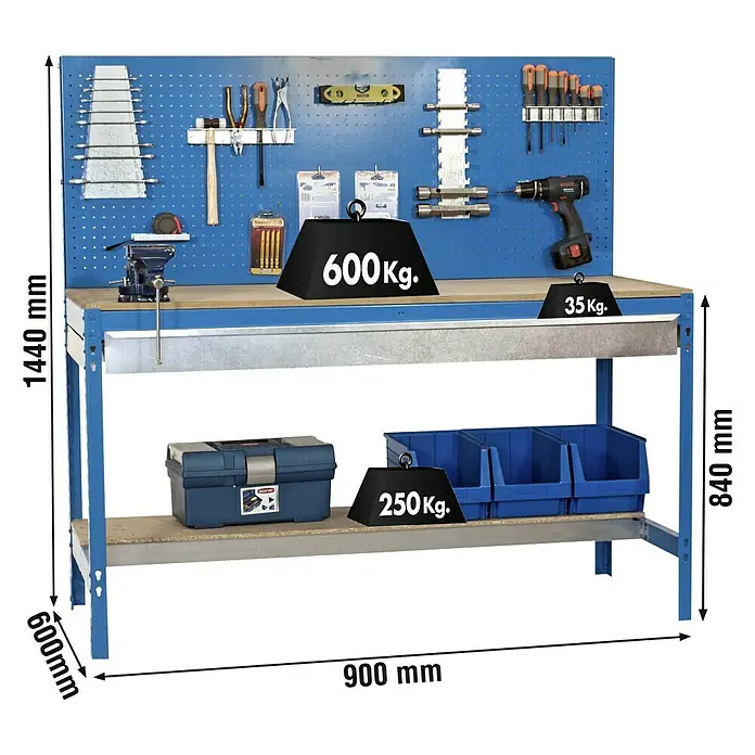 Simonrack Simonwork Werkbank BT-2 Box 900 - L x B x H: 61 x 91 x 144,5 cm, Anzahl Schubladen: 1 Stk., Blau - Ansicht von oben