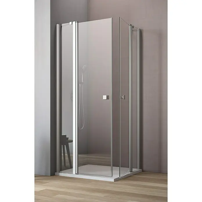 GEO Hit Eckdusche B-E200 - 80 x 90 x 202,2 cm, Unbeschichtet, Stärke: 6 mm, Silber