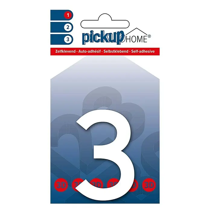Pickup 3D Home Kućni broj Rio - Visina: 6 cm, Motiv: 3, Bijele boje, Plastika, Samoljepljivo