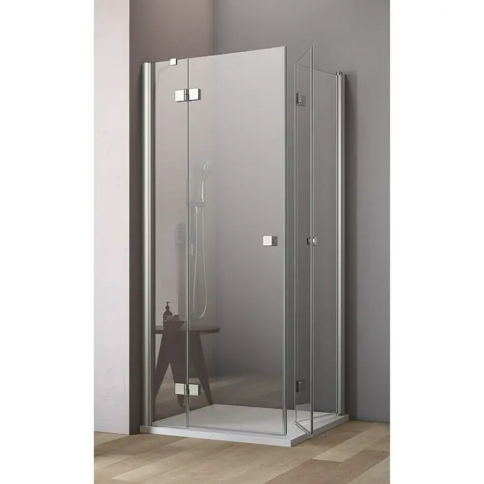 GEO Hit Eckdusche B-E340 - 100 x 100 x 202,2 cm, Unbeschichtet, Stärke: 6 mm, Silber - Vorderansicht