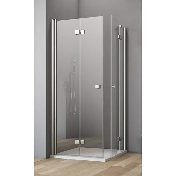 GEO Hit Eckdusche B-E430 - 100 x 90 x 202,2 cm, Unbeschichtet, Stärke: 6 mm, Silber - Vorderansicht