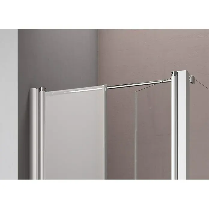 GEO Hit Eckdusche B-F110 - 100 x 80 x 202,2 cm, Unbeschichtet, DIN Anschlag: Links, Stärke: 6 mm, Silber - Vorderansicht