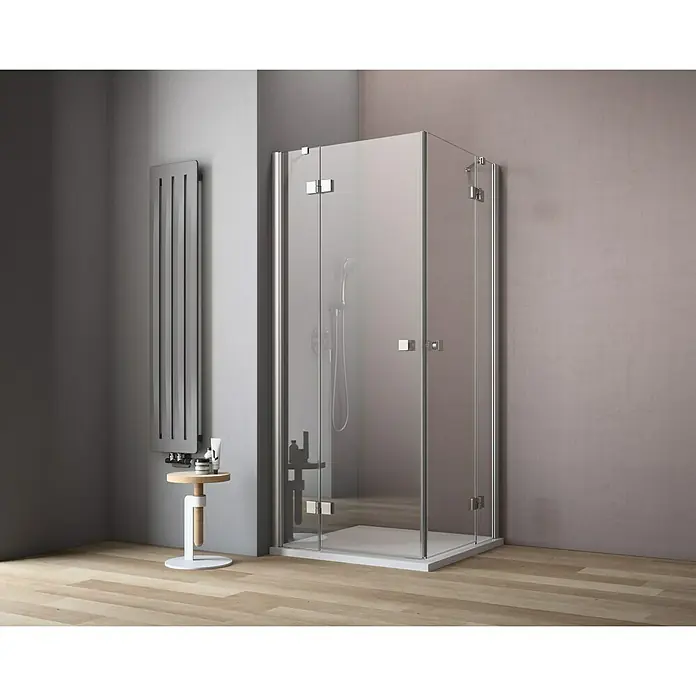 GEO Hit Eckdusche B-E300 - 80 x 100 x 200 cm, Unbeschichtet, Stärke: 6 mm, Silber - Vorderansicht