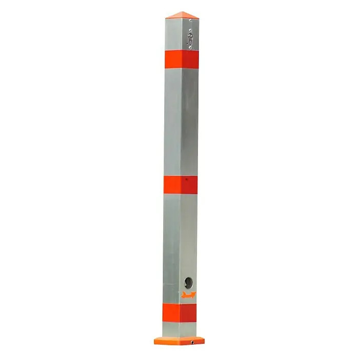 Sperrpfosten - Höhe über Boden: 900 mm, L x B: 70 x 70 mm, Aluminium, Profilzylinderschloss, Montageart: Einbetonieren, Weiß/Rot