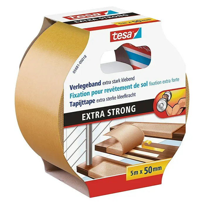 Tesa Verlegeband - 5 m x 50 mm, Beidseitig selbstklebend, Geeignet für: Fußbodenheizung - Linke Seitenansicht
