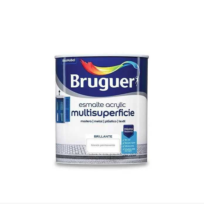 Bruguer Esmalte de color Acrylic multisuperficie - Blanco, 750 ml, Brillante