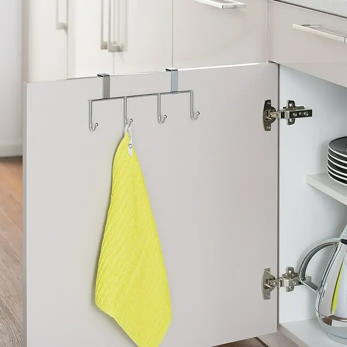 Wenko Colgador de trapos con 4 ganchos - Cromo, Brillante - Producto en uso