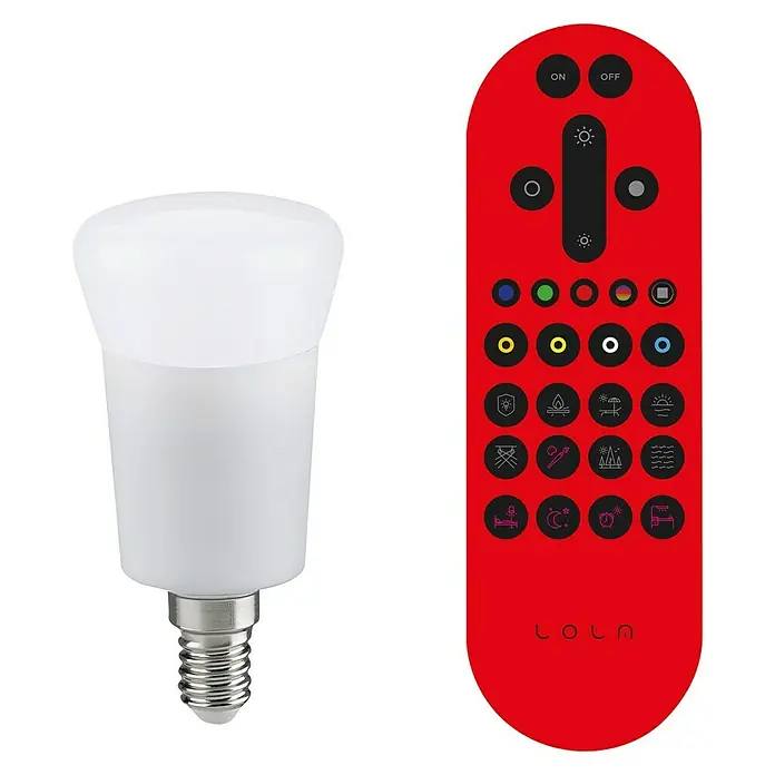LeuchtenDirekt Lola LED žarulja Bulb - 4,3 W, E14, RGB upravljanje bojom, S daljinskim upravljanjem - Pogled sprijeda