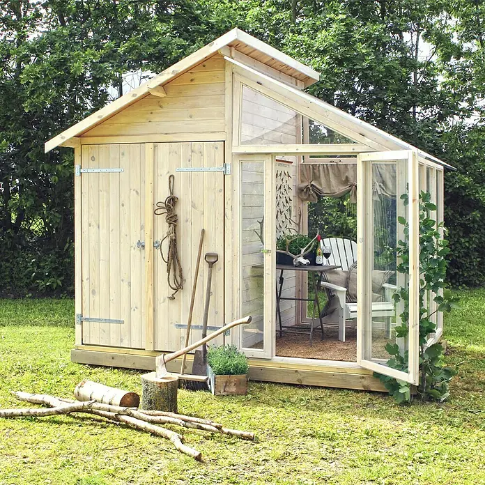 Plus Gerätehaus - 2,08 x 3,6 m, Mit Glasanbau - Stimmungsaufnahme