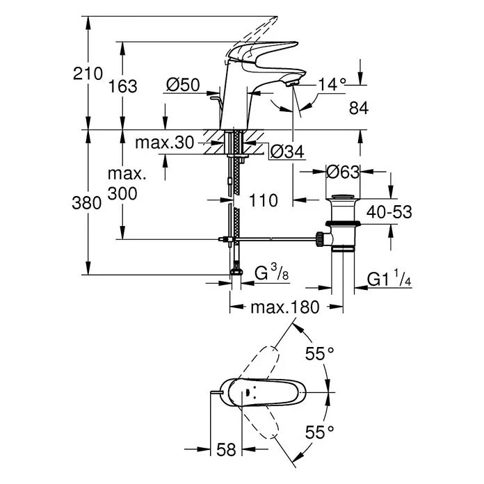 Grohe Eurostyle Solid Waschtischarmatur S-Size - Metall, Mit Zugstange