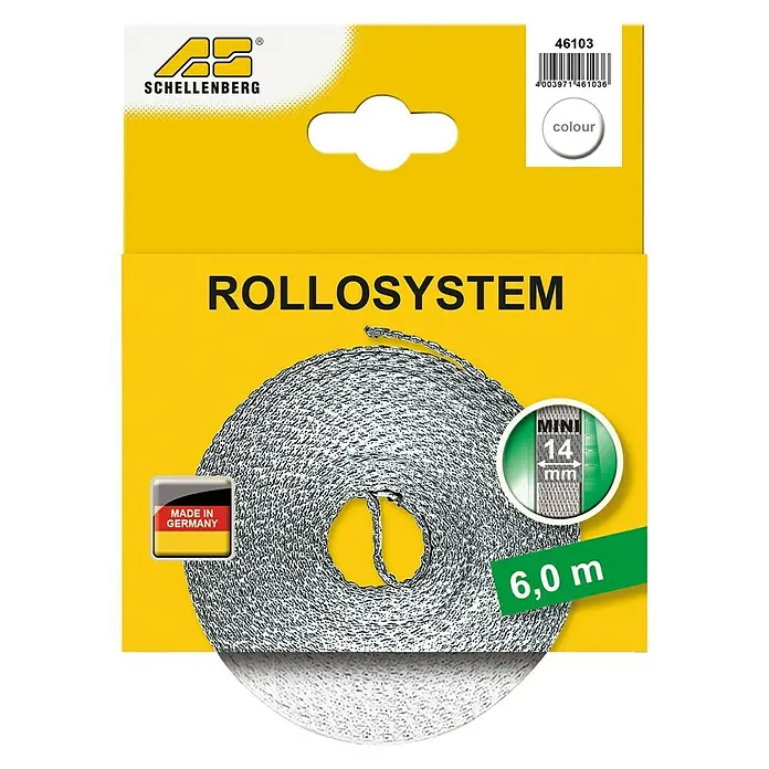Schellenberg Cinta para persiana - Blanco, Largo: 6 m, Anchura de la correa: 14 mm