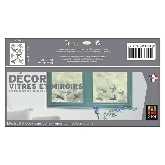 Adhesivos decorativos cristal - Birds, Gris, 21 x 29,7 cm