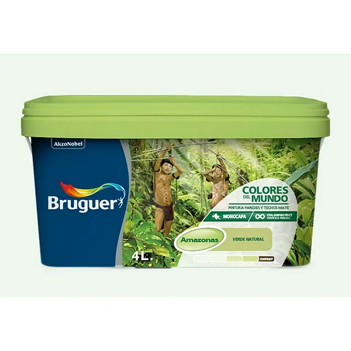 Bruguer Colores del Mundo Pintura para paredes - Amazonas matiz verde, 4 l, Mate