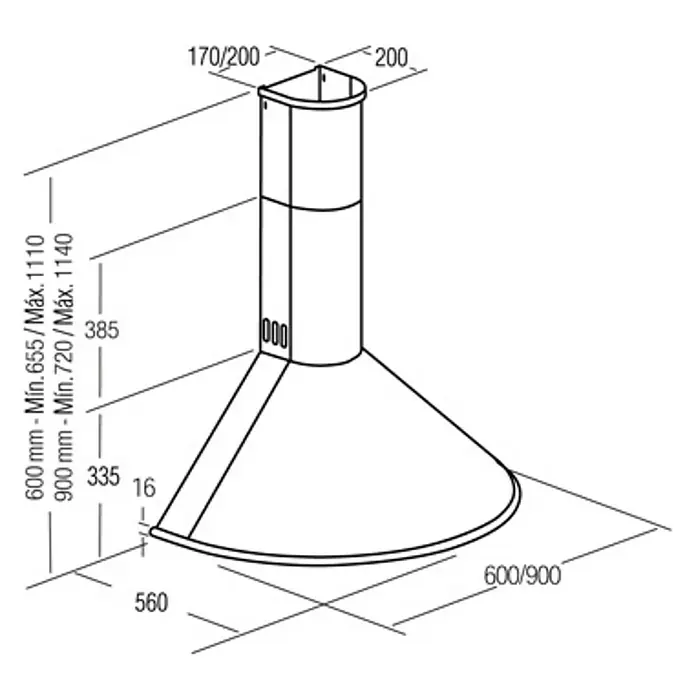 Cata Campana de pared Q 900 BK - 56 x 90 x 65,5 cm