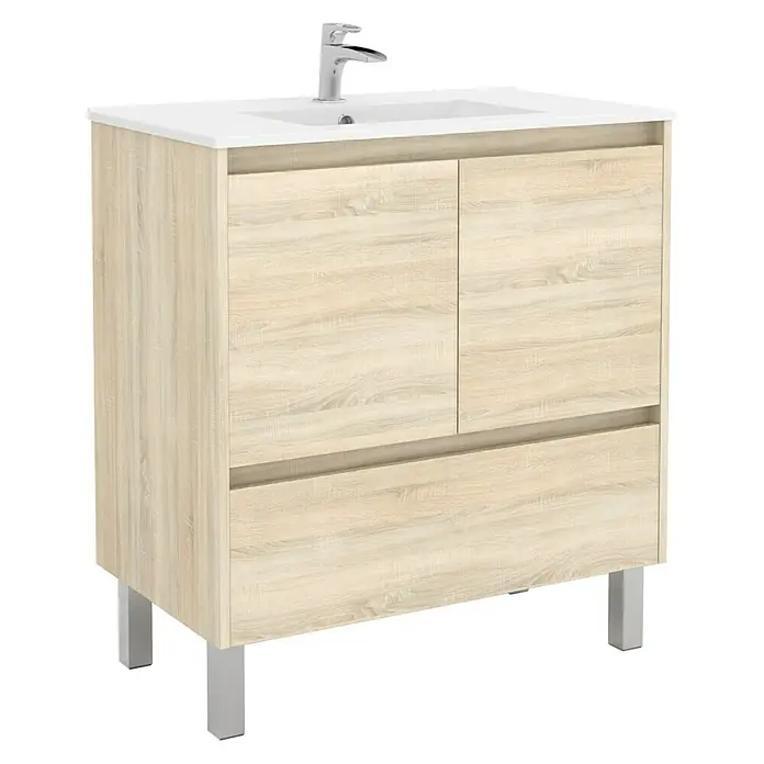 Mueble de lavabo Isla - L x An x Al: 45,5 x 59,8 x 86,8 cm, Roble claro