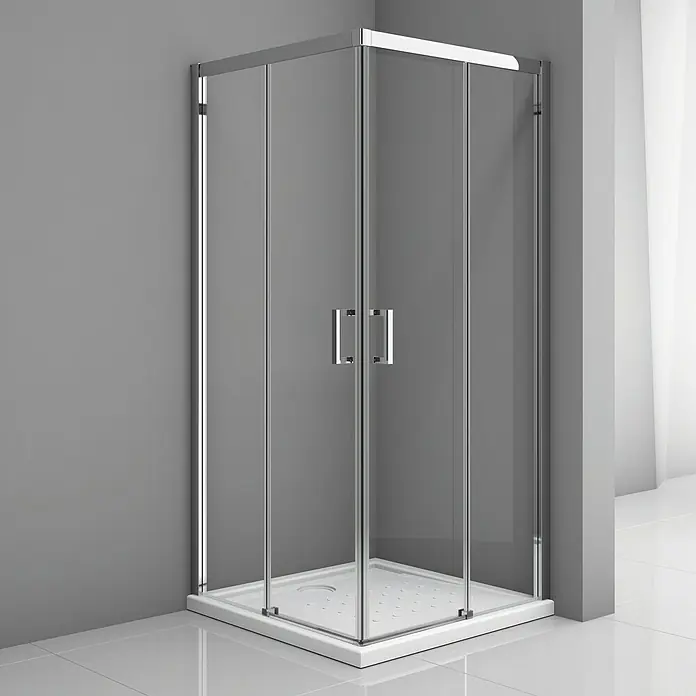 Mampara de ducha esquinera Skyler - L x An x Al: 90 x 90 x 185 cm, 8 mm, Cromo