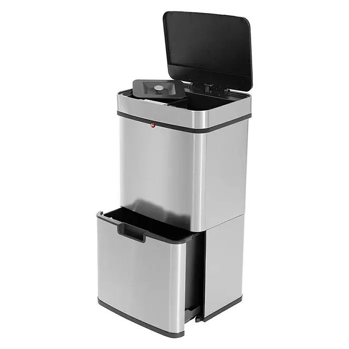 Hailo Mülltrennsystem Öko Vario - 2 x 25 l + 1 x 4 l, Edelstahl, Rechteckig, Edelstahl - Linke Seitenansicht