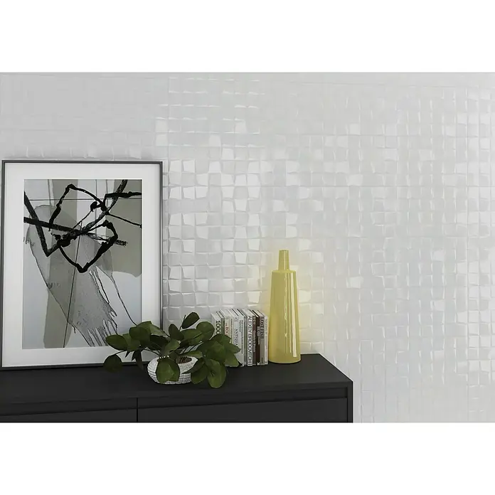 Revestimiento cerámico Blanco Decor - 30 x 90 cm, Blanco, Rectificado, Brillante