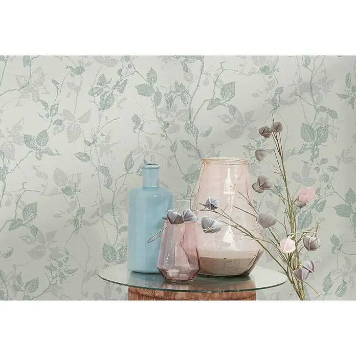AS Creation Hygge Vliestapete Floral - Grau/Grün, Floral, 10,05 x 0,53 m - Stimmungsaufnahme