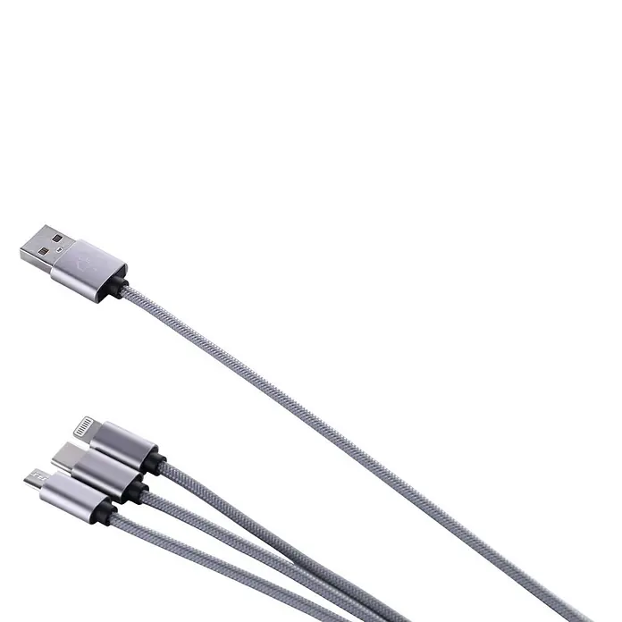 BAUHAUS USB-Ladekabel - Silber, 1 m, USB A-Stecker, USB C-Stecker, USB Micro-Stecker, Lightning-Stecker - Vorderansicht